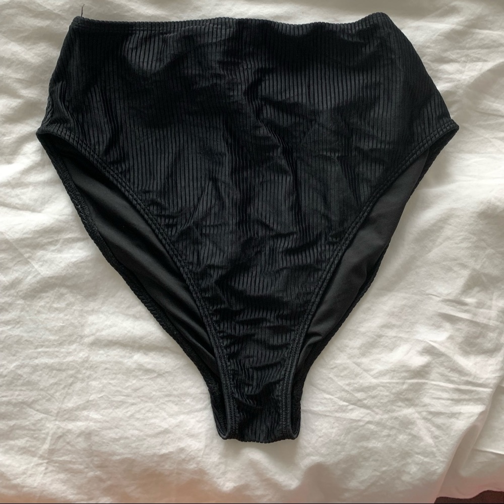 Black ribbed high waisted bikini bottom